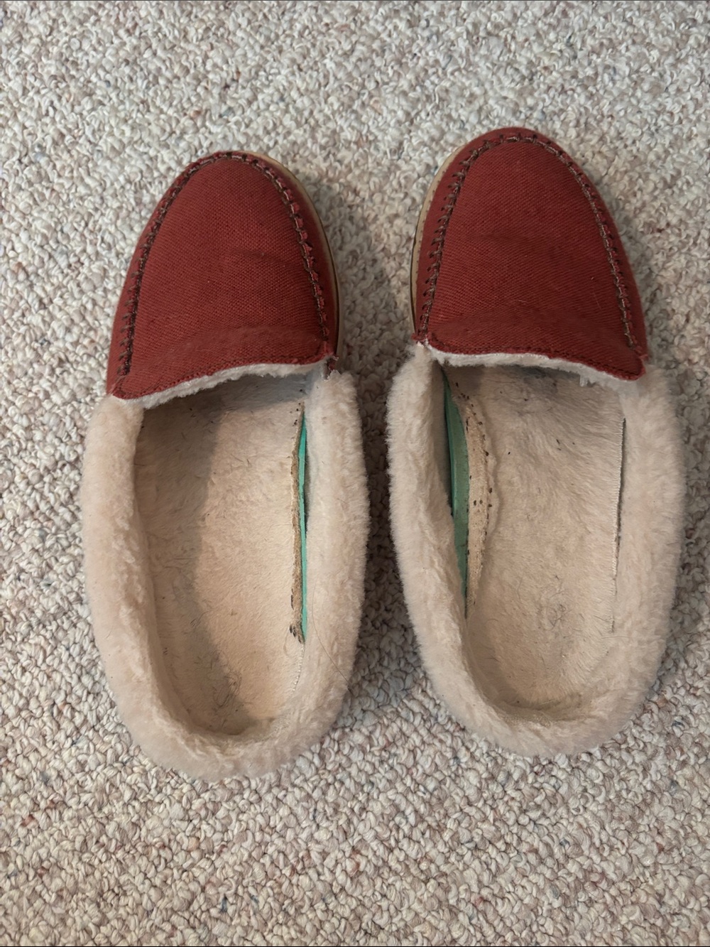 Sanuk Red Canvas Shearling-Lined Slippers
